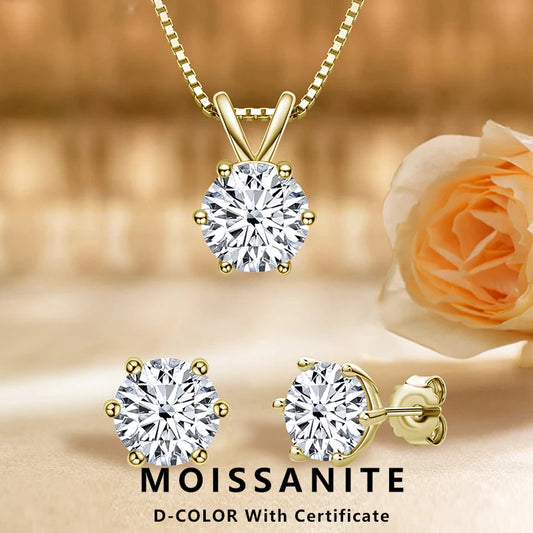 Lnngy 6.5mm 1CT モアサナイト ピアス ペンダント ネックレス オリジナル 925 スターリングシルバー ピアス バレンタインデー ジュエリーセット ギフト