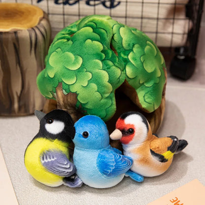 クリエイティブなぬいぐるみツリーハウスと鳥の人形のおもちゃシミュレーション切り株ぬいぐるみかわいい動物人形ホームオフィスの装飾女の子への面白いギフト