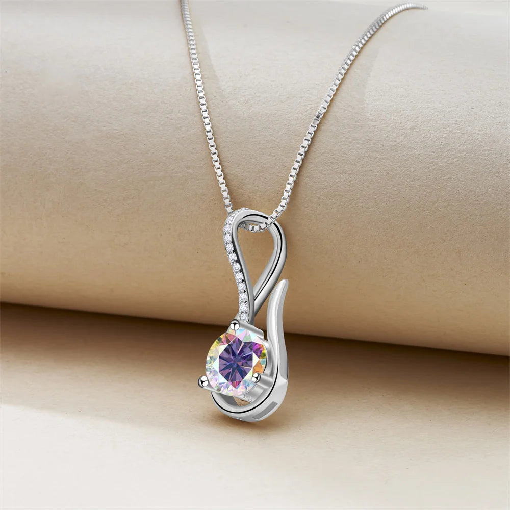 2 Carat 8mm Moissanite Necklace for Women GRA Certified 925 Sterling Silver Solitaire Pendant Chain Diamond Tester Included