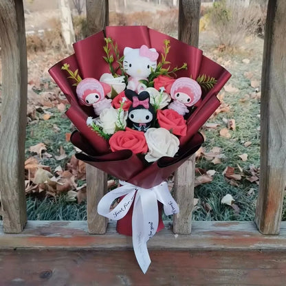 Hello Kitty Cartoon Plush Bouquet  Anime  Rose Soap Flowers  Doll Home Wedding Decoration Christmas Valentine's Day Gift