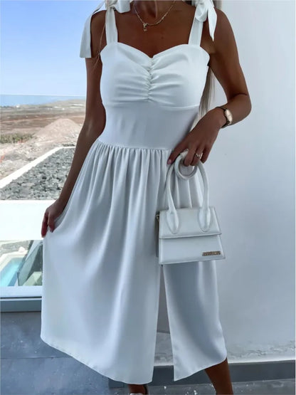 Summer Sexy Strap Midi Party Dresses Women 2024 Fashion Sleeveless Backless Print Slim White Dress Vacation Sundress Elegant
