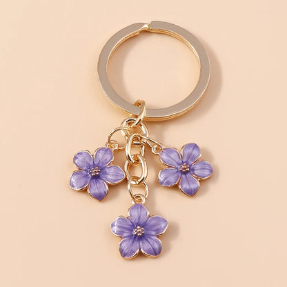Cute Enamel Keychain Colorful Sakura Flower Key Ring Sweet Key Chains for Women Girls Handbag Accessories DIY Jewelry Gifts