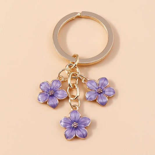 Cute Enamel Keychain Colorful Sakura Flower Key Ring Sweet Key Chains for Women Girls Handbag Accessories DIY Jewelry Gifts