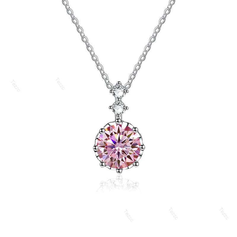 Tezzc 1ct 6.5mm Moissanite Necklace for Women Classic 925 Sterling Silver Sparkling Lab Diamond Pendant Wedding Jewelry
