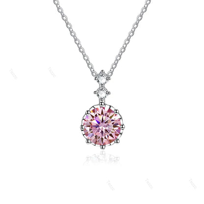 Tezzc 1ct 6.5mm Moissanite Necklace for Women Classic 925 Sterling Silver Sparkling Lab Diamond Pendant Wedding Jewelry