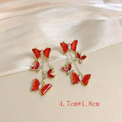 925 Silver Needle Purple Butterfly Long Tassel Earrings For Women Jewelry 2025 Trending Korean Fashion Luxury Crystal Earrings