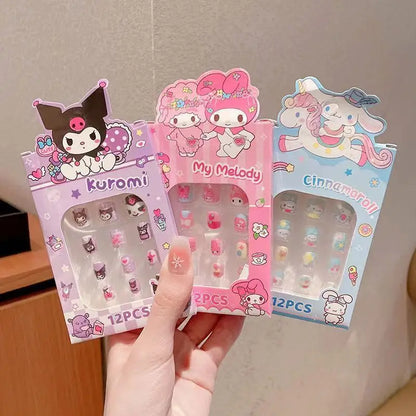 Sanrio Children's Nail Patch Cartoon Hello Kitty Kuromi Nail Sticker Detachable Girl Nails Sweet Lovely Nail Stickers Toy Gift