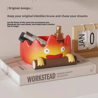 樹脂製カートゥーンカルシファーキーホルダー かわいい玄関装飾 クリエイティブな炎の彫像 リビングルームギフト ホームオーナメント
