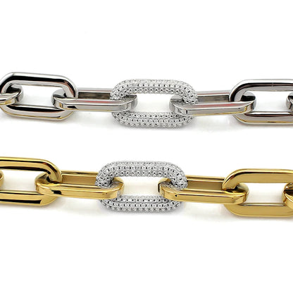 Fashion Women Big Chunky Bracelets Chains with Blink Rhinestones Link Gold Silver Color Surgical Stainless Steel Bracelets