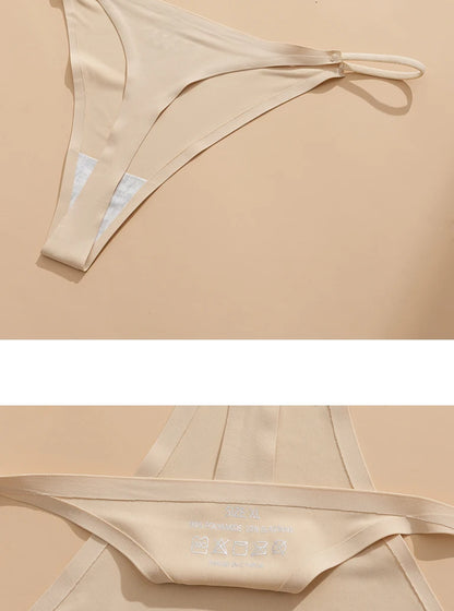 Women's Sexy Lightweight Ice Silk Seamless Knit Thong with Thin Straps - No Show Panty Underwear Lingerie Intimate Apparel