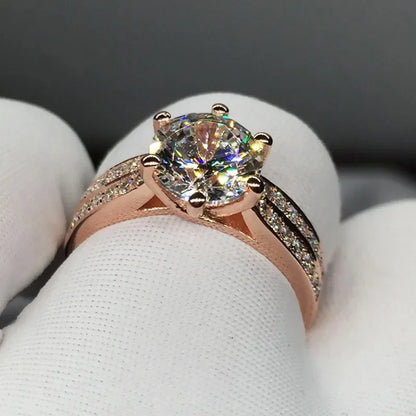 18K Rose Gold 3ct Lab Diamond Promise Ring Engagement Wedding Band Rings for Women Bridal Jewelry Gift