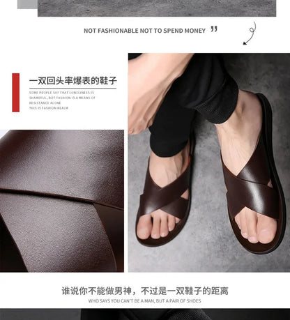 Sandals for Men Slippers Genuine Leather Luxury Brand Fashion  Men Flats Casual Non-slip Beach Sandalia Zapatos Hombre 2024