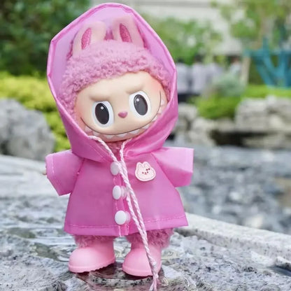 17cm Labubu v1/v2/v3用 夏のドール服 うさぎ耳レインコート Labubu衣装 DIY Labubu服 ギフト