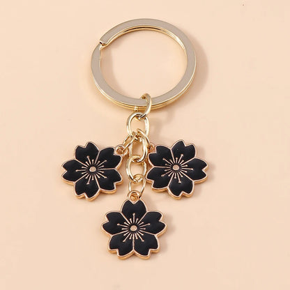 Cute Enamel Keychain Colorful Sakura Flower Key Ring Sweet Key Chains for Women Girls Handbag Accessories DIY Jewelry Gifts
