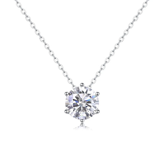 White Gold Plated 1CT Moissanite Women's Necklace Classic Four-Prong Pendant Wedding Jewelry 925 Sterling Silver