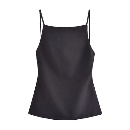 TRAF Sleeveless Women's Tanks Top Summer Black Crop Top Women Sexy Backless White Top Woman Fashion Party Short Tops With Straps