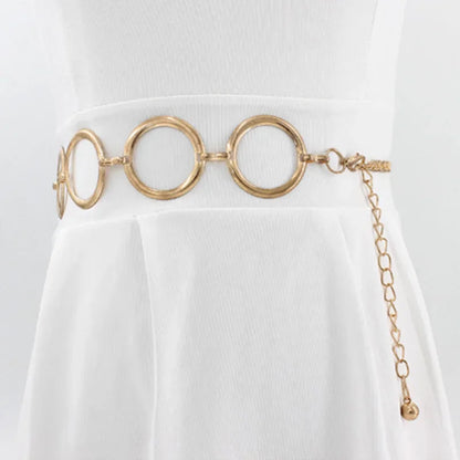 Simple Alloy Large Round Ring Waist Belt Fringes Ring Waist Chain Women Circle Metal Chain Belt Geometric Long Hollow Waistband