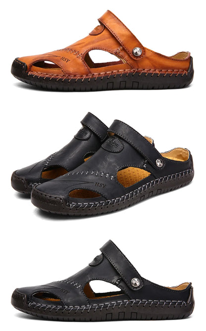 Sandals Man Summer 2023 Leather Slides Breathable Rome Male Outdoor Beach Platform Slippers Soft Hot Sale Men Flat Sandals