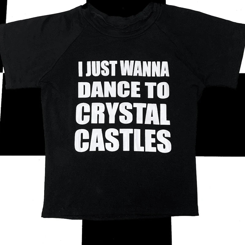 Aesthetic Slim Fit Punk Emo Girls Sexy Tee Gothic Vintage Black Crop Tops Women's Streetwear Grunge Cute Baby Tee Y2k Clothes