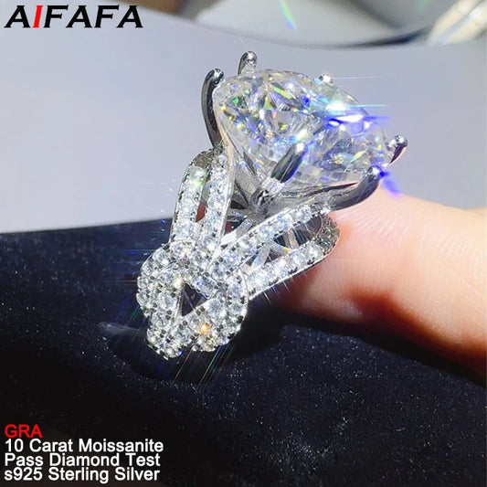 10 Carat D Color Moissanite Rings for Women s925 Silver Moissanita Lab Grown Diamond Plated 18k White Gold Luxury Ring Jewelry