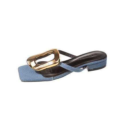 Flats 2024 Women Flip Flops New Summer Casual Slides Beach Ladies Slippers Outside Metal Decoration Female Shoes for Slippers