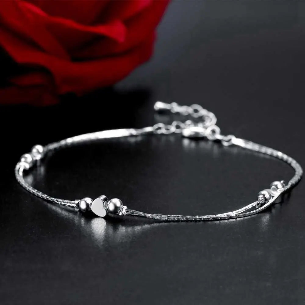 Heart Shaped Foot Chain Anklets Bracelets 925 Sterling Silver Fashion Jewelry For Women Wholesale