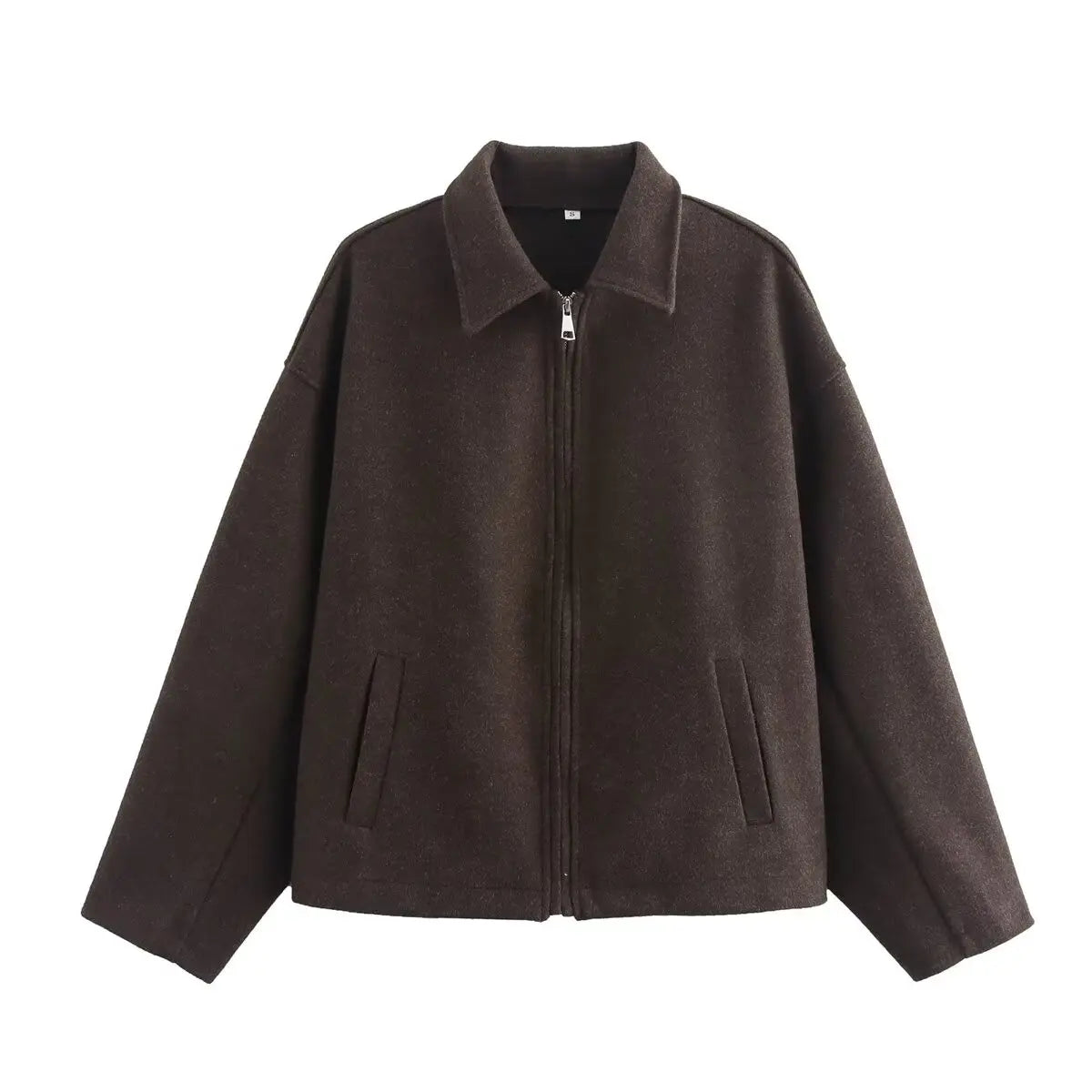 Autumn and winter fashion lapel long-sleeved zipper woolen coat 2024 European and American loose casual jacket