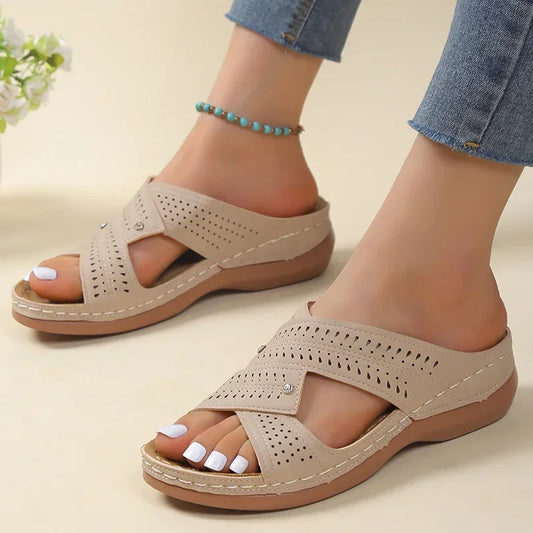 サンダル レディース サマーシューズ レディース エレガント ローヒール サンダル サマースリッパ Zapatos Mujer ウェッジヒールサンダル 女性 2024