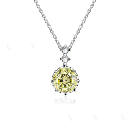 Tezzc 1ct 6.5mm Moissanite Necklace for Women Classic 925 Sterling Silver Sparkling Lab Diamond Pendant Wedding Jewelry