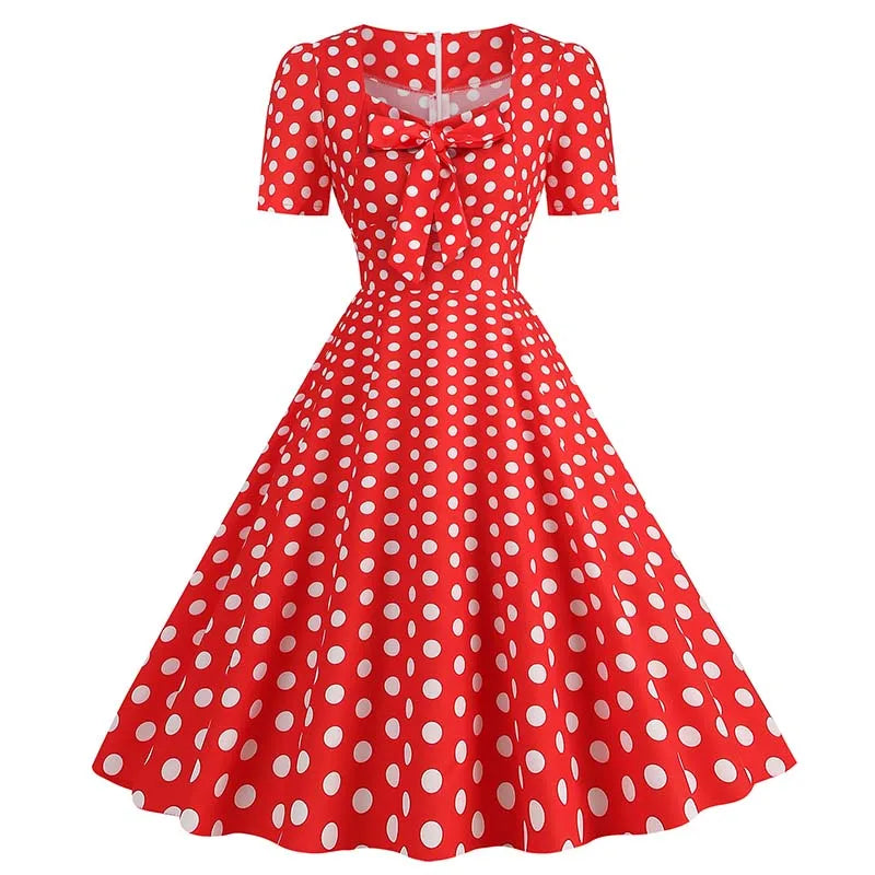 Green Plaid Swing Party Dresses Women Elegant Vintage Square Collar Short Sleeve Casual Summer Dress