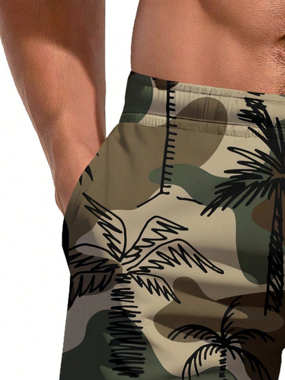 2025 Summer Beach Shorts Camouflage 3D Printed Hawaiian Vacation Style Men's Casual Board Shorts Swim Breathable Tactical Shorts