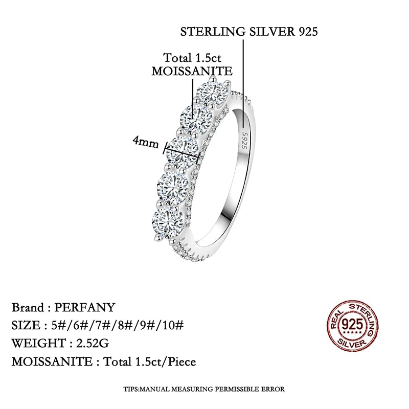 PERFANY 4mm Sparkling Moissanite Ring for Women S925 Pure Silver Certified Diamond Wedding Band Fashion Jewelry