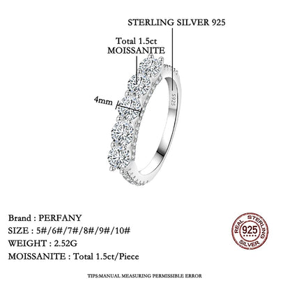 PERFANY 4mm Sparkling Moissanite Ring for Women S925 Pure Silver Certified Diamond Wedding Band Fashion Jewelry