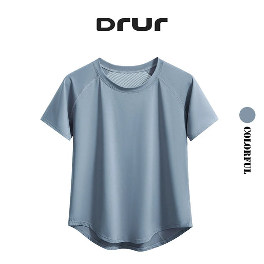 DRUR ヨガトップス スポーツウェア レディース ジムシャツ 通気性 速乾 半袖 ワークアウト Tシャツ ジョガー ランニング Tシャツ ヨガウェア 新作