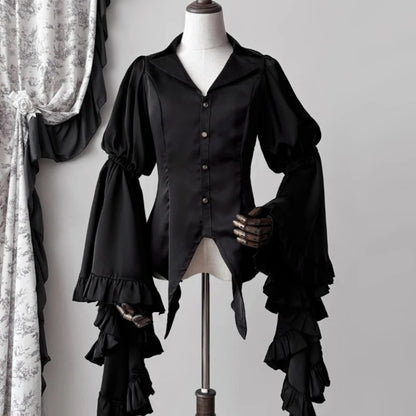 2025 Camisas De Mujer Vintage Blouses Women's Clothes Temperament Lady Tops Japanese Shirt Flare Sleeve Goth Slim Fit Blouse