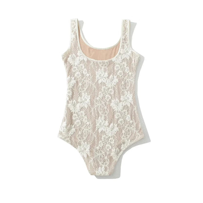 Women's Tank Double Layer Lace Bodysuit With Low Back Detail