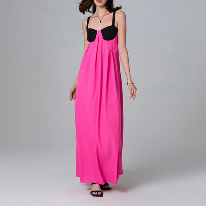 Puloru Night Clubbing Party Dresses Women Patchwork Backless Sleeveless Loose Fit Slips Long Dress Gown Evening Vestidos