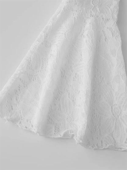 CHRONSTYLE レースフローラル バックレス セクシー レディース ミニドレス ロングフレアスリーブ スリムフィット 無地 サマー パーティー クラブウェア 女性用ドレス