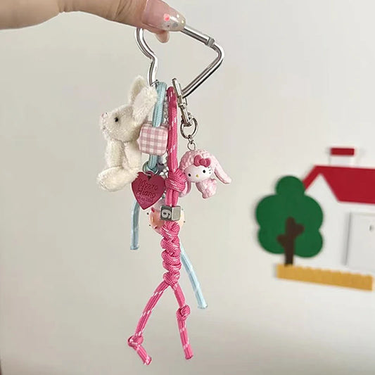 Sanrios Hellokittys Keychain Kawaii Cute Action Figure Rabbit Plush Key Chain Doll Pendant Bag Charm Accessories Keyring Ins