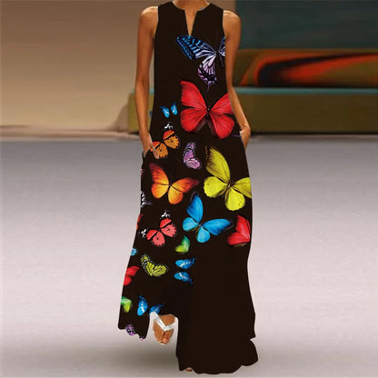 Summer Sexy Maxi Dresses Women Sleeveless V-Neck Robe Party 2025 Retro Loose Beach Vestidos Y2k  S-5XL