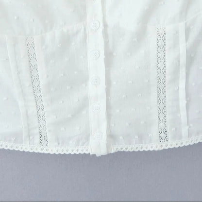 2025 Summer Plain White 3D Dot Sleeveless Tank Women Open Buttons Slim fit Elastic Back Tank Top Crop Tops