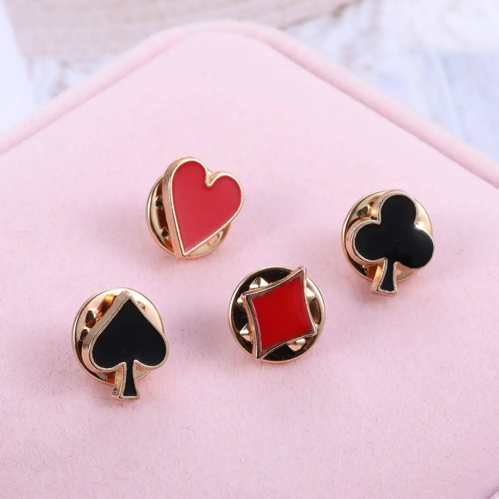 4pcs/set Popular Zinc Alloy Poker Broche Brooch Badges Small Poker Cufflinks Pins Brooches for Women Men Shirt Collar Accessory