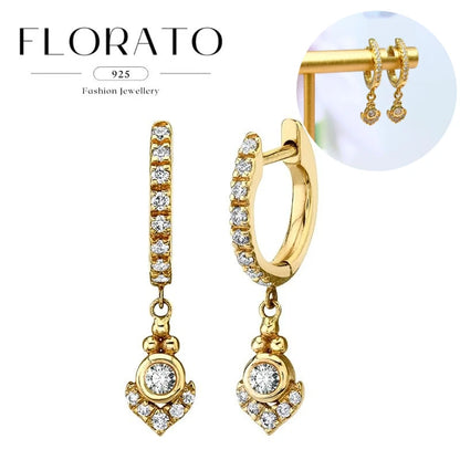 925 Sterling Silver Ear Needle White Crystal Hoop Earrings For Women vintage Piercing Pendientes Earrings Jewelry Accessories