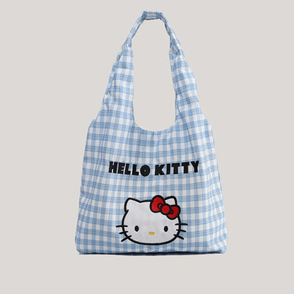 Cartoon Sanrio Hello Kitty Plaid Handbag Commuting Light Portable Summer Storage Shoulder Handbag High Capacity