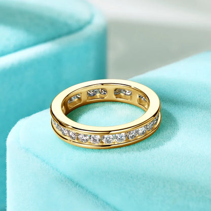 RAPRGOLD GRA Certified Round Cut Moissanite Rings for Women S925 Silver Groove Inlaid Wedding Ring Eternity Band Anillos Hombre