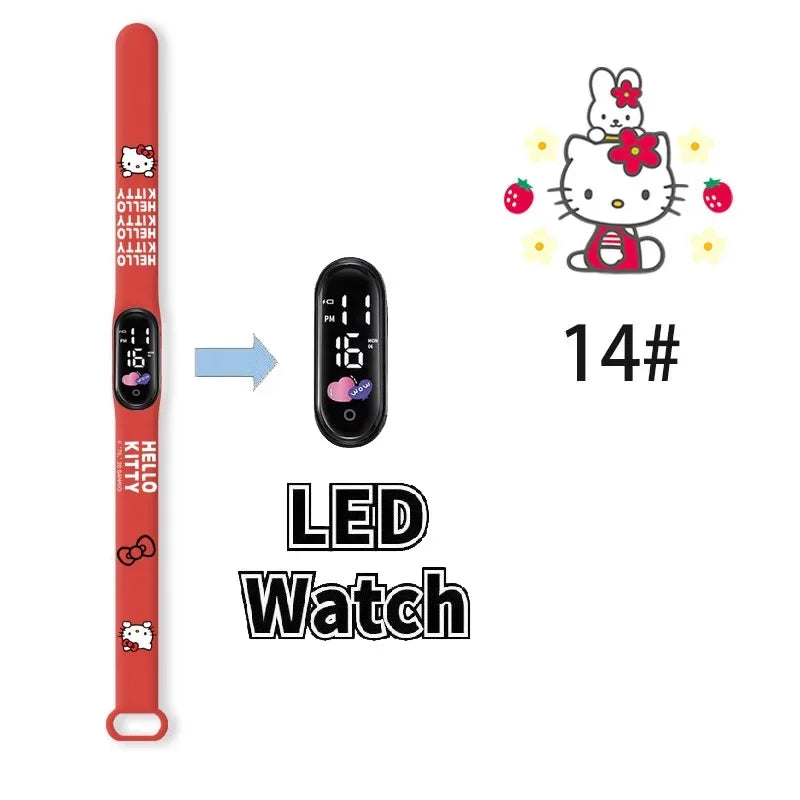 Cartoon Hello Kittys Electronic Led Sports Watch Kawaii Sanrio Kuromi Cinnamoroll Student Child Printing Water Proof Gifts Toys