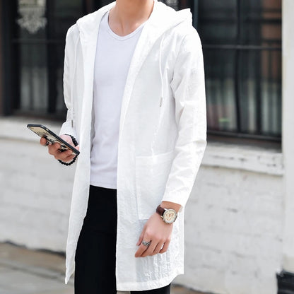 Streetwear Casual Hoodie Windbreaker Breathable Ultrathin Sunscreen Jacket Outdoor Male Trench Coat Sun Protection Clothing Men