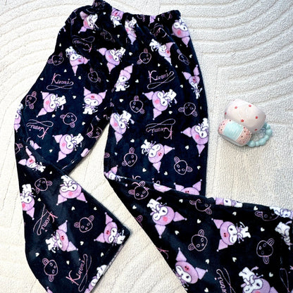 2024 New Sanrio Hello Kitty Kuromi Flannel Pajamas Warm Pants Female Winter Fleece Casual Homewear Pants Leisure Wear Girl Gift