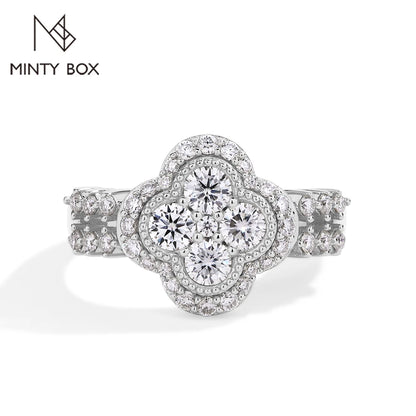 MINTYBOX モアサナイト 18k ホワイトゴールドメッキ ダイヤモンドリング レディース S925 スターリングシルバー 婚約 結婚式 ファインジュエリー 四つ葉