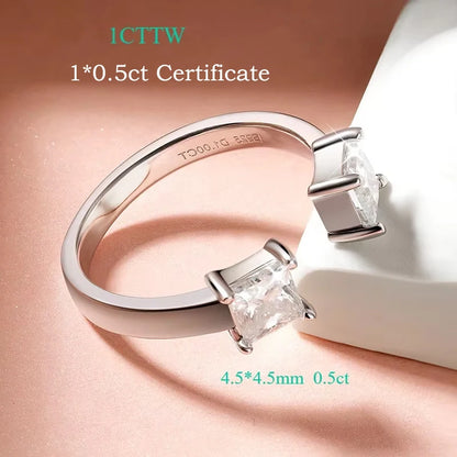 Smyoue 1CTTW 4.5mm プリンセスカット認定モアサナイトリング レディース 調節可能 100% 925スターリングシルバー 結婚式 パーティー バンド ギフト